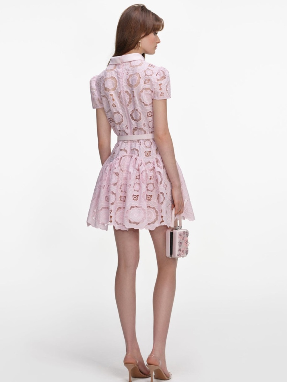 NWOT Self-Portrait PINK FLORAL LACE MINI DRESS - Picture 4 of 9